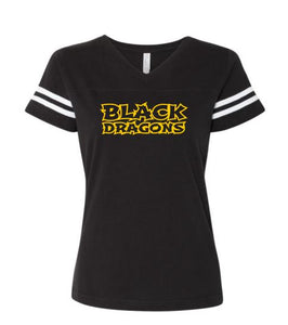 Black Dragons Words Women's Curvy Collection V-Neck Tee